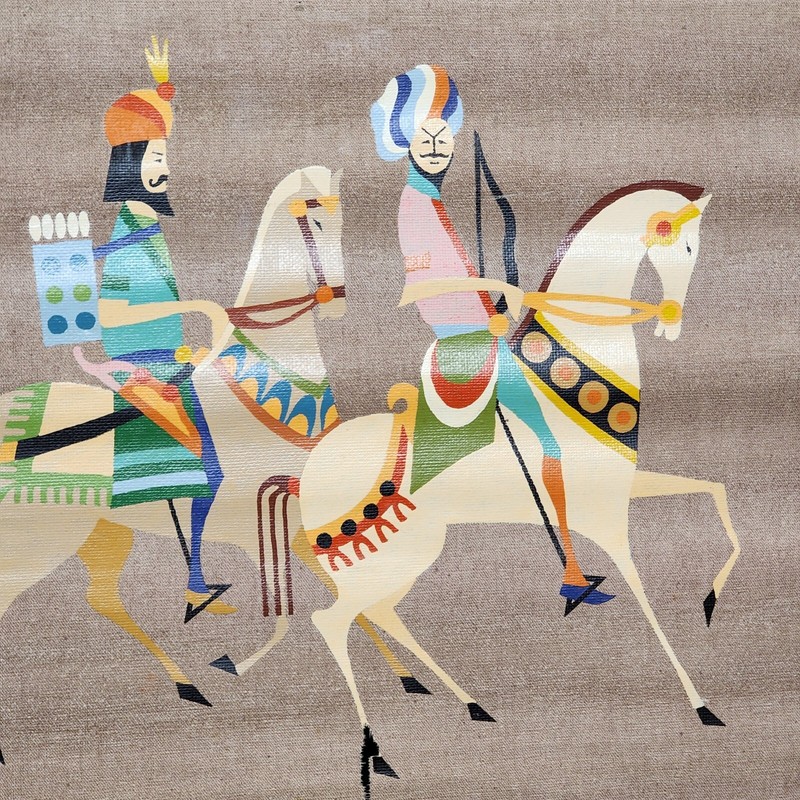 Arabian Horsemen Biblical Scene Canvas Wall Scroll Large 38" Print Antique Crack gallery