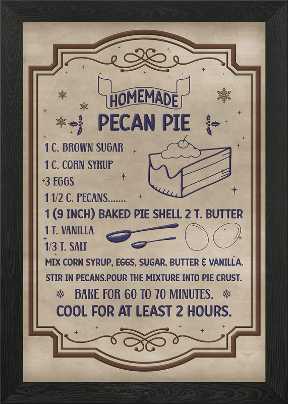 Homemade Pecan Pie Recipe Framed Wall Art Poster Canvas Print Picture