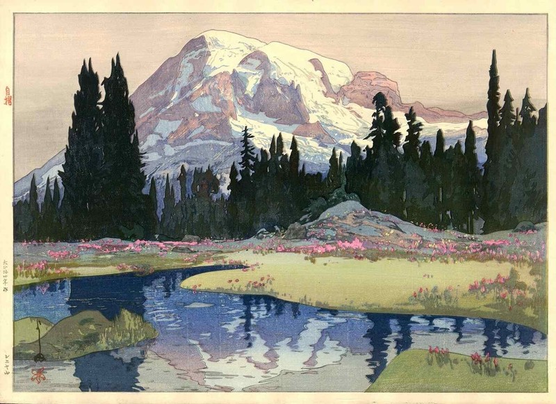 Hiroshi Yoshida – Mount Rainier – Japanese Woodblock Landscape Art Print