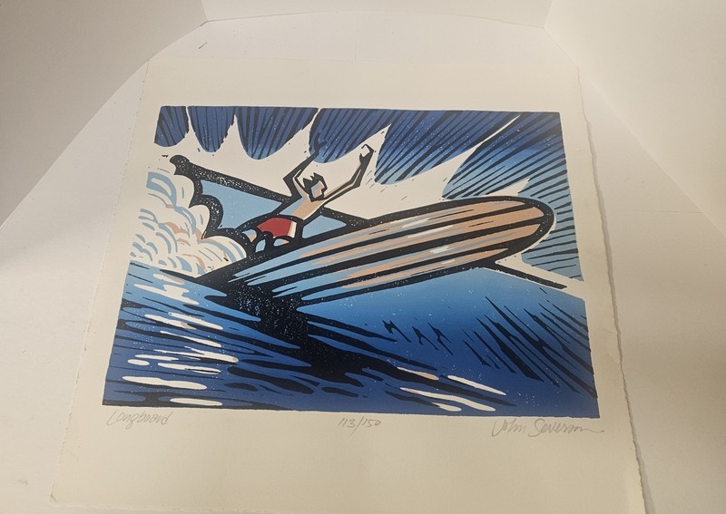 RARE Surfer Surf Artist John Severson 9 X1 12 Block Print «Longboard» 113/150