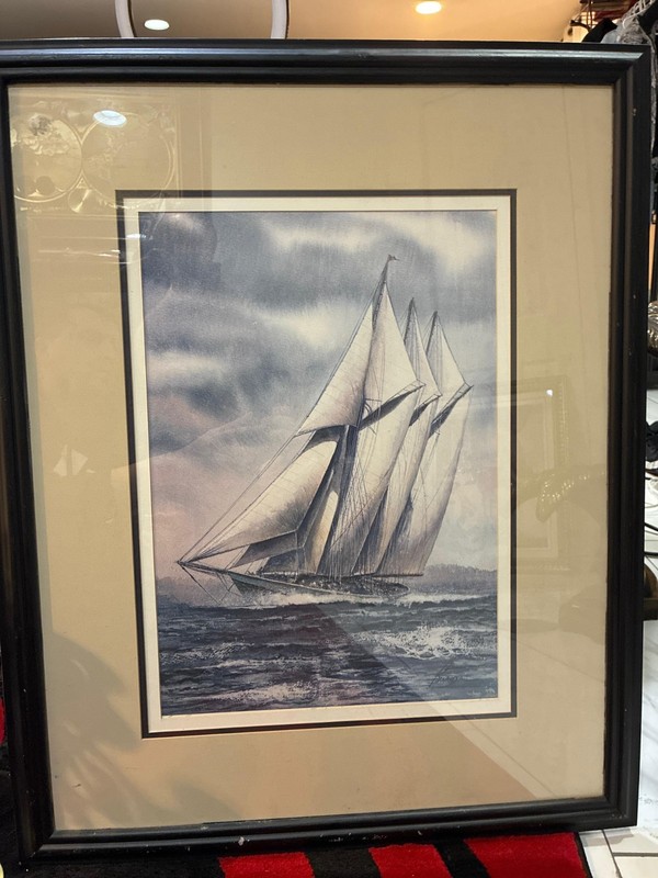 Large Framed Nautical Art Print – Sailing Ship / Schooner 32×25 in