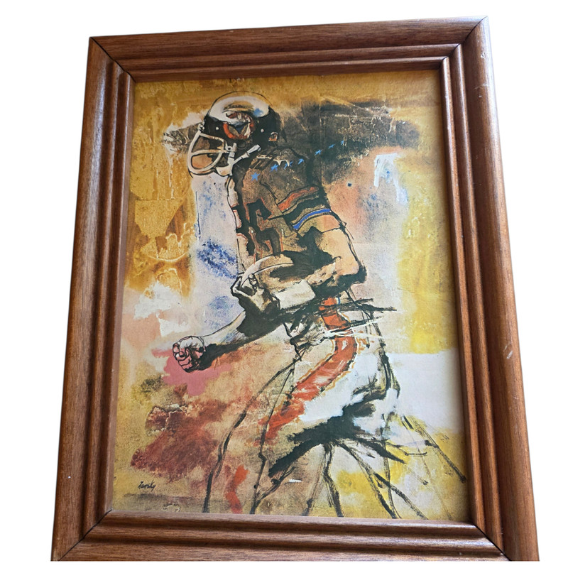 Louis Zansky Football Print Vintage Framed Sports Art Estate Find 11×14 Abstract