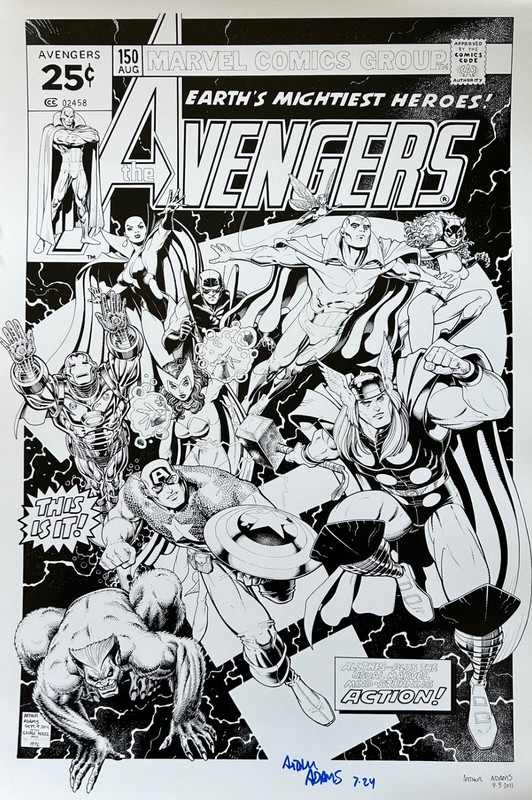 ARTHUR ADAMS rare AVENGERS 150 art print SIGNED limited B/W LAST TWO!