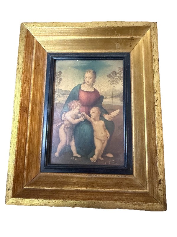 Vtg Framed Raphael Sanrio Madonna Del Carding Lithograph 7” X 5.5”