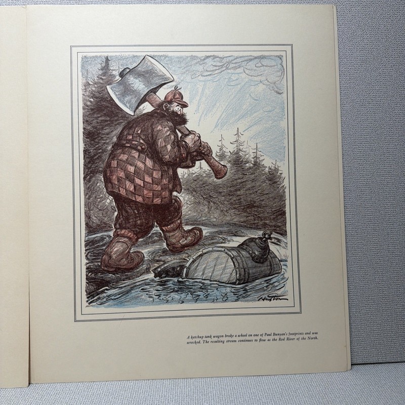 VERY RARE Lot of 15 Mead Sales Company 1950's PAUL BUNYAN Lithographs/Prints gallery