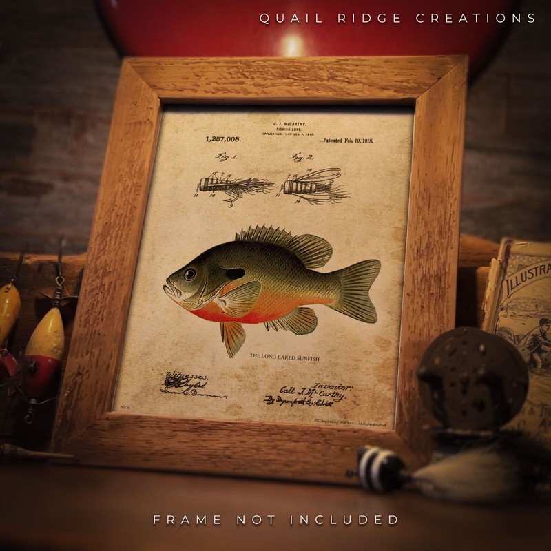 Vintage Fishing Lure Patent Art Print 8X10 Bluegill Fish Cabin Wall Decor Gift
