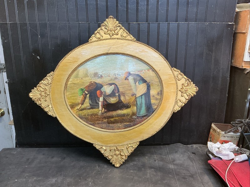 Victorian Wood Framed Picture Of THE GLEANERS 24”x24” Harvest Time Farm Print