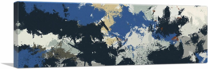 ARTCANVAS Blue Tan Black Gray Modern Panoramic Canvas Art Print