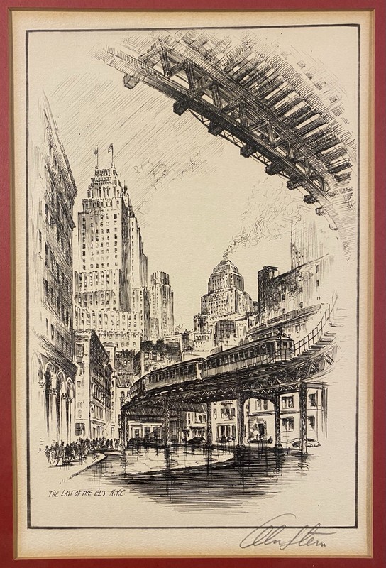 LAST OF THE EL's NYC etching c.1935-1944 SIGNED ALEC STERN Framed gallery