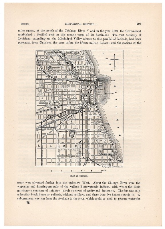 Chicago Illinois Historic City Plan Map Lake MI Small2 1885 Antique Engraving gallery