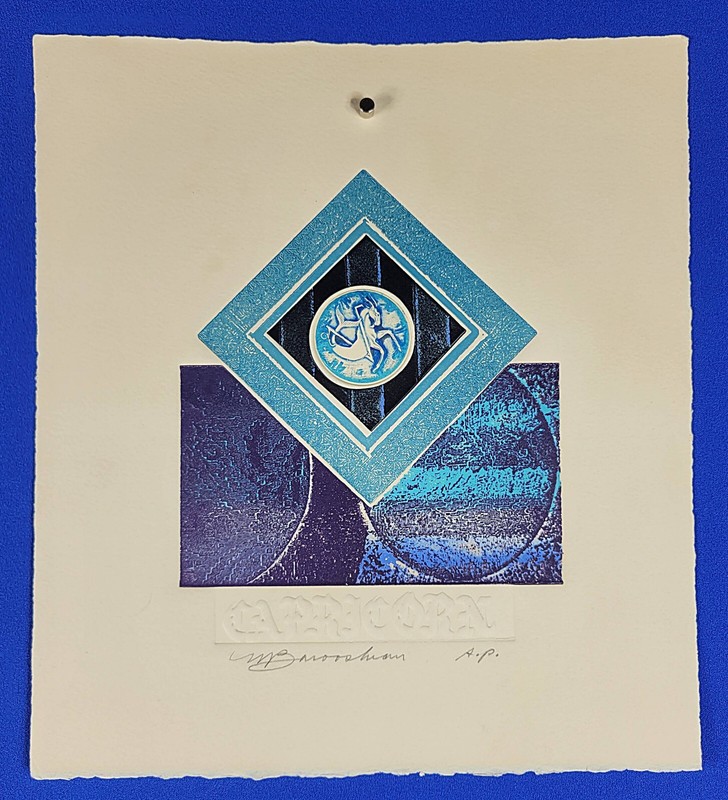 Martin Barooshian Signed AP Edition «Capricorn» Embossed Color Intaglio Etching