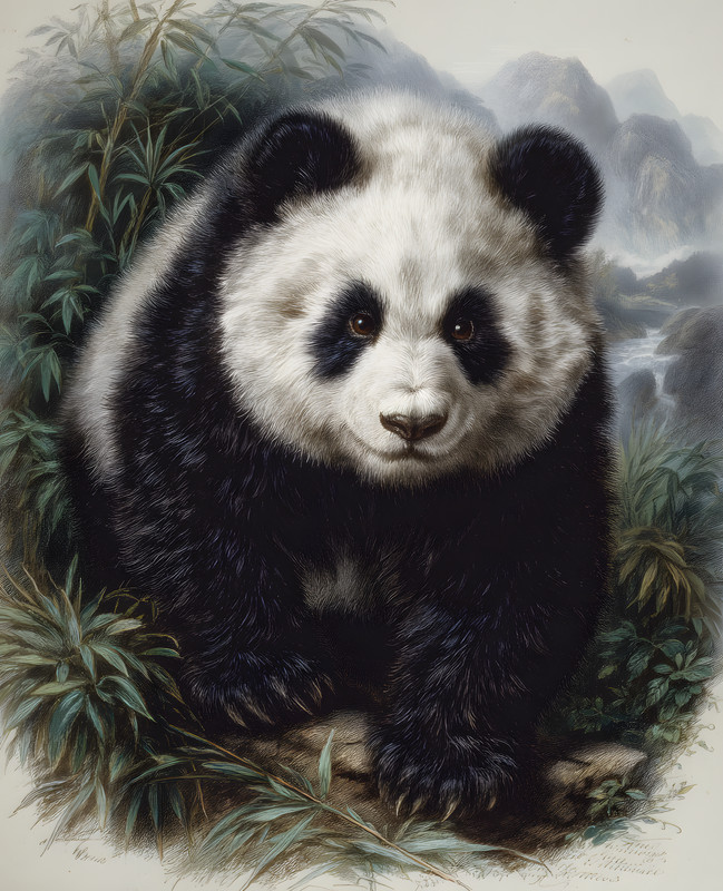 8x10 Giant Panda in Misty Bamboo Landscape Art Print - 395928807