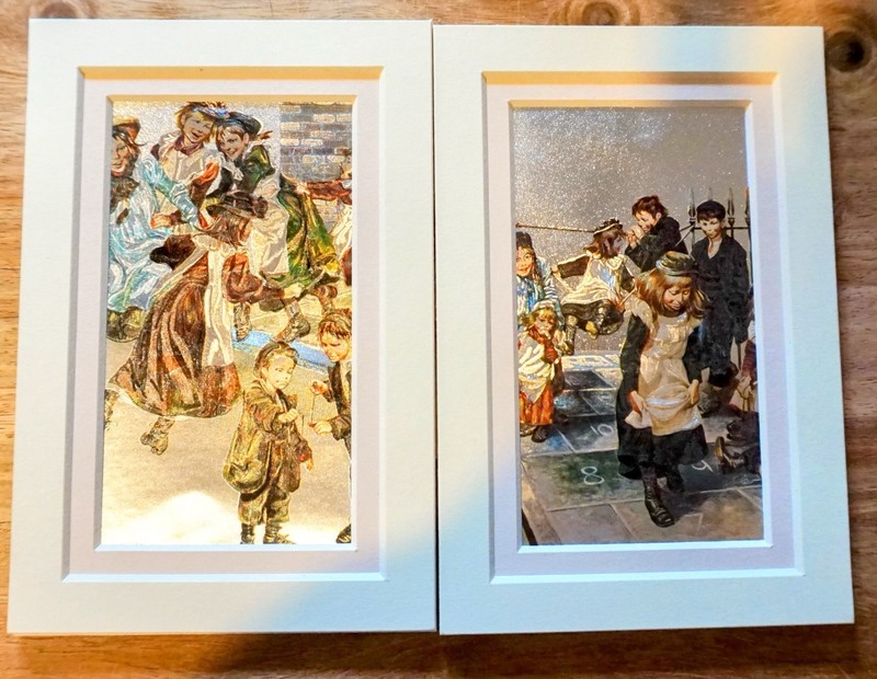 2 1970’s Dufex foil print Victorian children prints double mounted