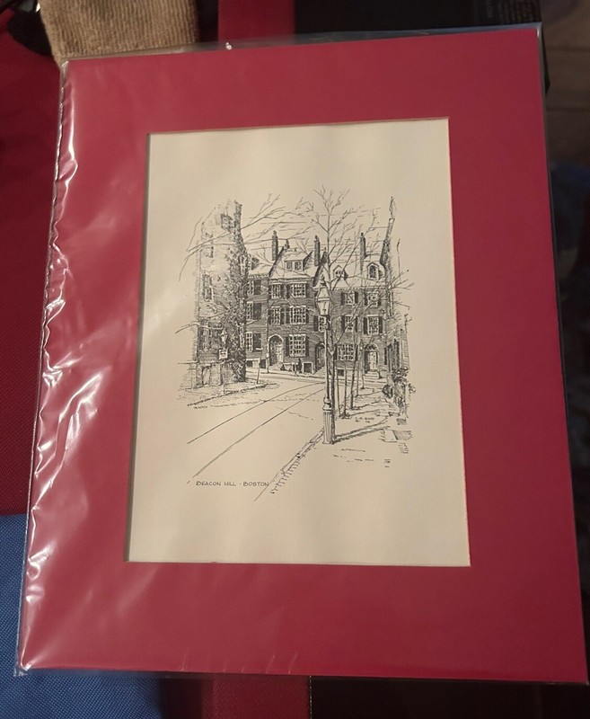 Vintage Goff Prints Sudbury Massachusetts Black White Ink Print Light Red Border
