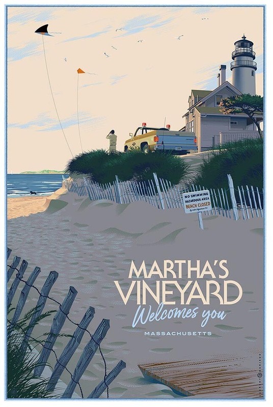 Jaws - Martha's vineyard by Laurent Durieux - Sunrise - Not Mondo - WYSIWYG gallery