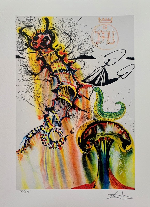 Salvador Dali CATERPILLAR Signed Numbered Giclee 17″ x 12″ Alice in Wonderland
