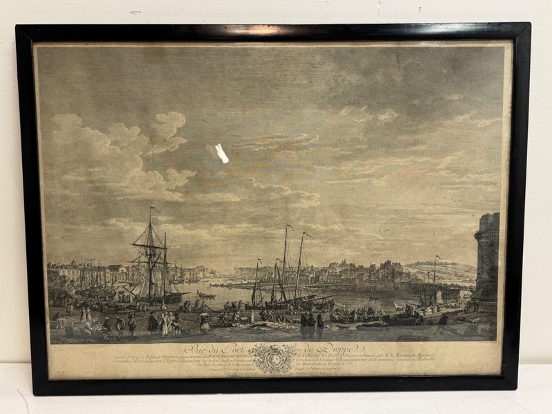 Antique “Vue Du Port De Dieppe” French Engraving After Claude J. Vernet 1778