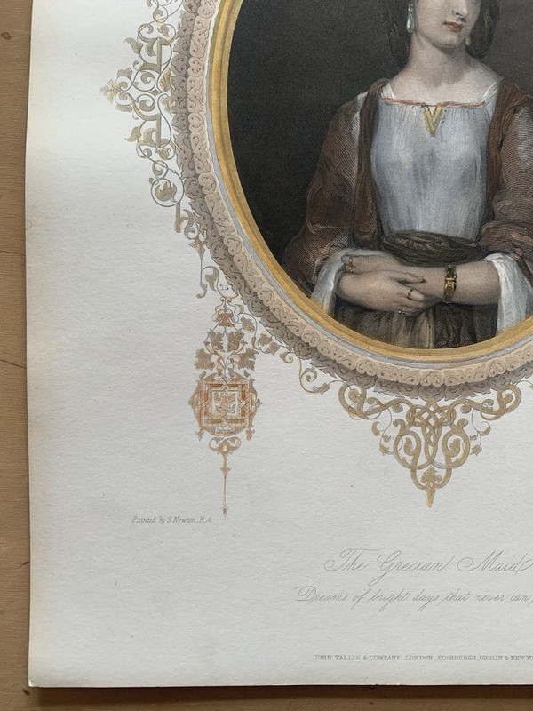 Antique Victorian Romantic Poetry Engraving The Grecian Maid Hand Coloured c1853 gallery