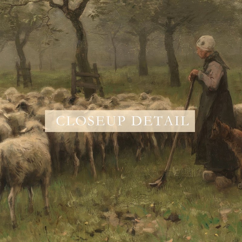 Antique Sheep with Shepherdess Painting Giclee Print on Fine Art Paper gallery