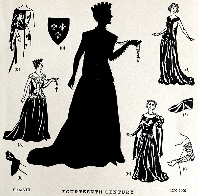 14th Century Fashion History 1300-1400 1939 Art Plate Printing Ephemera DWAA11