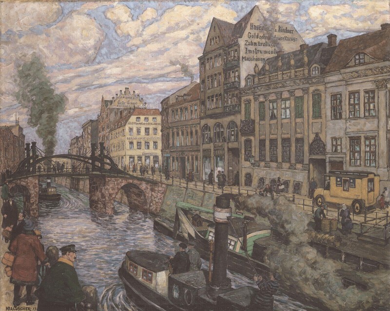 Hans Baluschek – Friedrichsgracht (Maiden Bridge) Signed 1927 -17″x22″ Art Print
