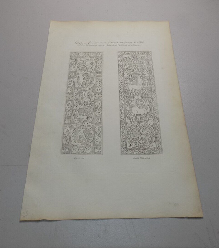 1839 French Prints / ORNATE WALL DESIGNS, 11th CENTURY, CATHEDRAL OF BEAUVAIA