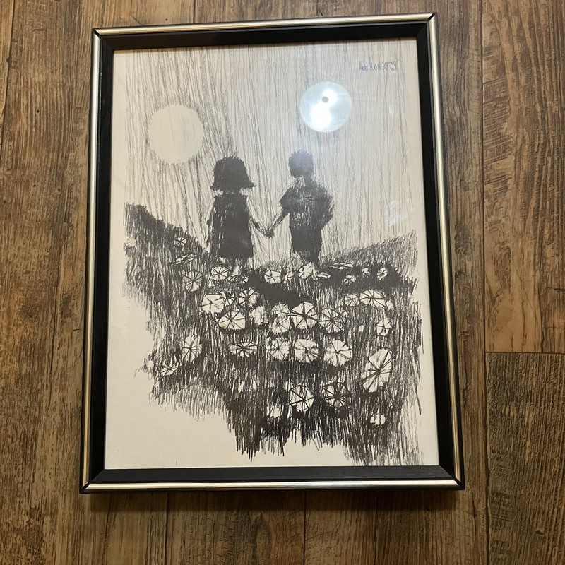 1969 Aldo Luongo Lithograph Signed Framed Print “Holding Hands” 14” X 18”