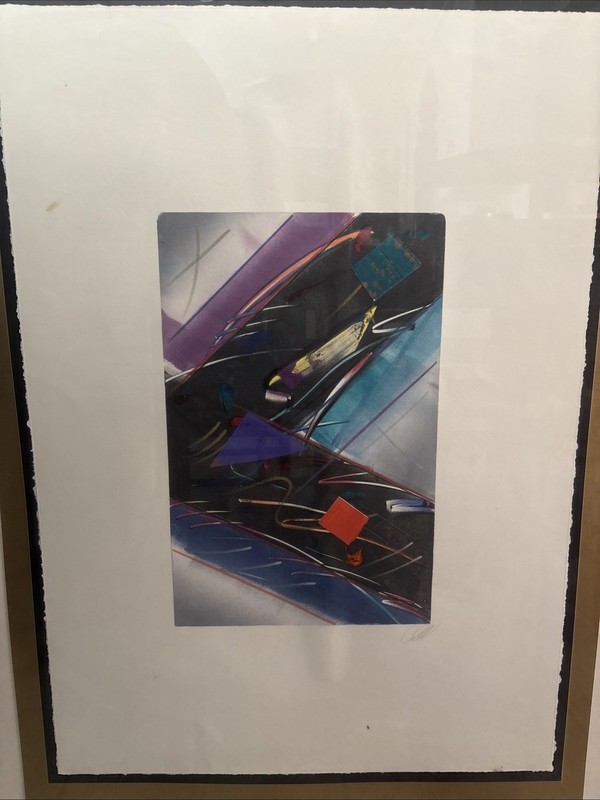 Postmodern Memphis Era Original Abstrac Signed Large Litho Framed Circa 1980’s