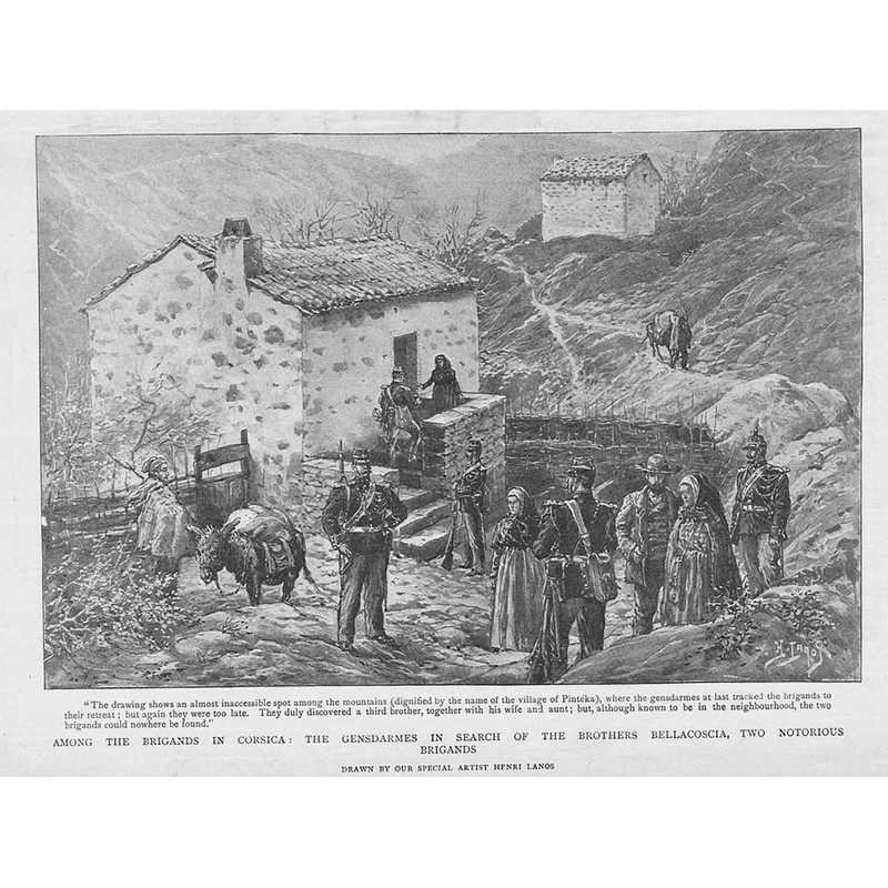 CORSICA Gendarmes Searching for the Brigands – Antique Print 1892