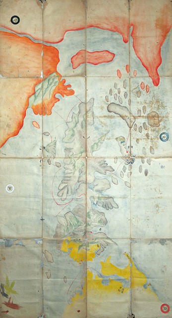Antique Japanese Ainu e Ezo Manuscript Map Painting Hokkaido Edo Period