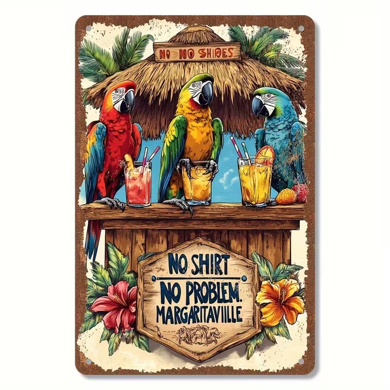 The Margaritaville Tropical Bar Metal Wall Plaque is a small, 30cm x 20cm