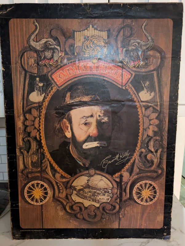Emmett Kelly Clown 1969 20 X 28 Poster Print On Wood Board See Pics