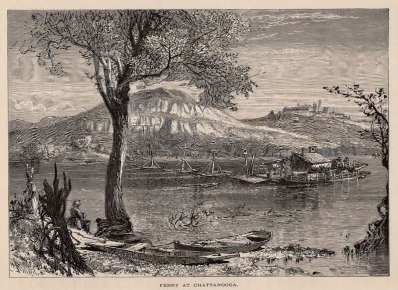 Ferry At Chattanooga Tennessee River Lookout Mountain 1872 Antique Engraving