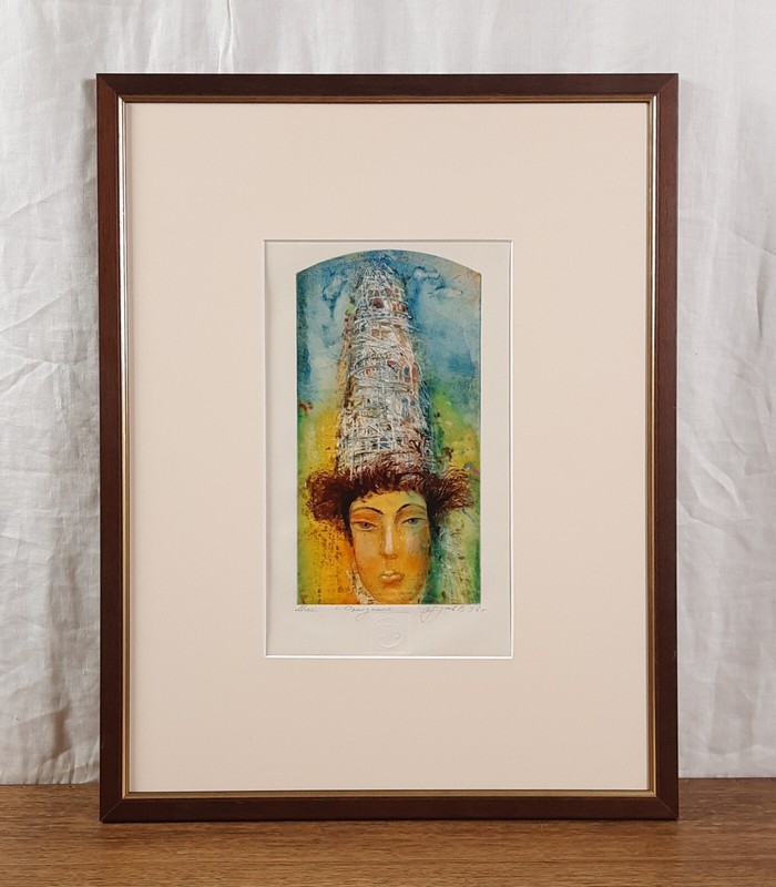 Original Ukrainian Monotype Portrait Signed Framed Surreal Art Artist Trusov