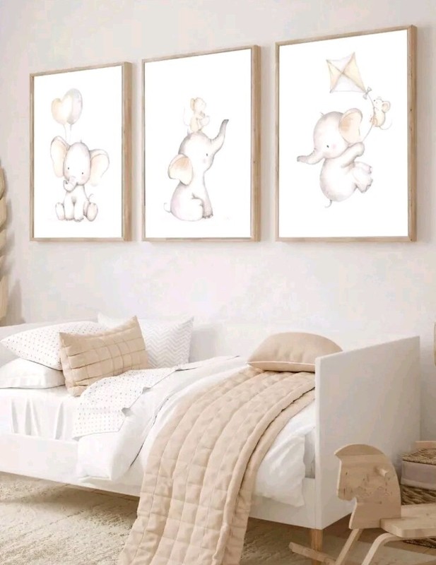 🐁 🐘 A4 Canvas Print Elephant & Mouse Kids Room Nursery Decor Wall Art Unframed