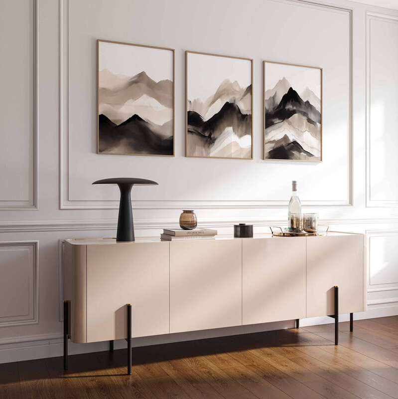Gallery Wall Art Neutral Beige Black 3 Set Posters Minimal Modern Abstract Print gallery