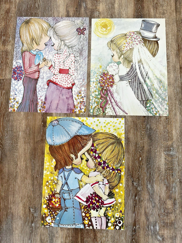 Big Eye Children Lee Love Marriage Artwork Litho in USA Stapco NY Set of 3 1970s