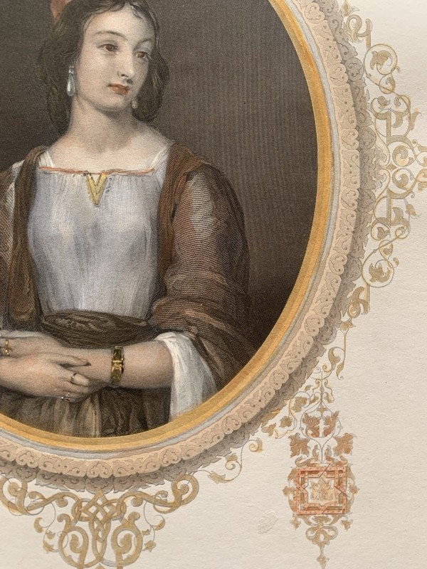 Antique Victorian Romantic Poetry Engraving The Grecian Maid Hand Coloured c1853 gallery