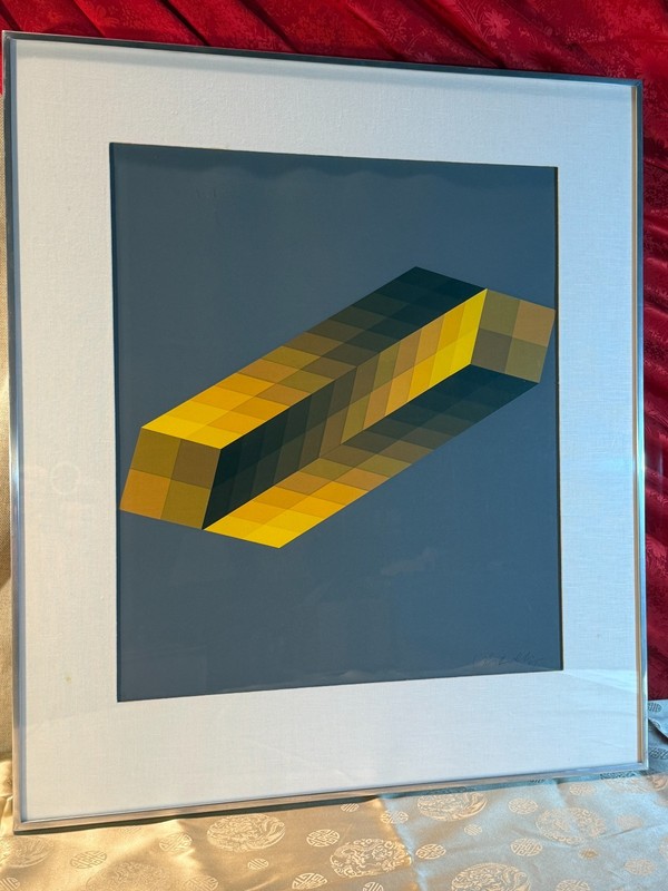 VICTOR VASARELY 1971 «TRIDEM T» Signed & Numbered 40/138 in Period Frame OP ART