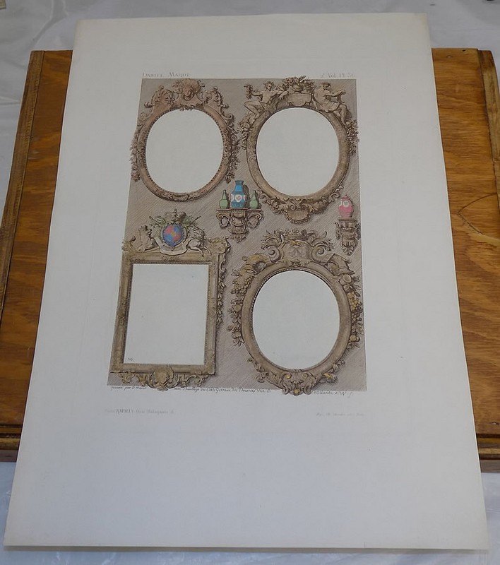 c1860s Antique RAPILLY Print of Furniture Decorations by Bronze and by Wood Carv