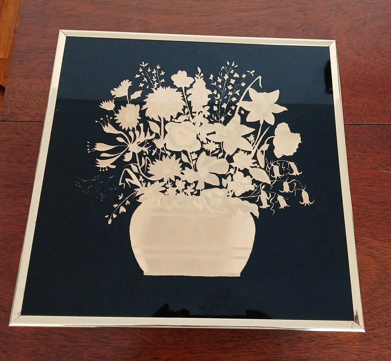 Vintage Kafka Ind. Gold Foil Art Print #8283 Framed Floral 141/4″×14 1/4″ U.S.A.