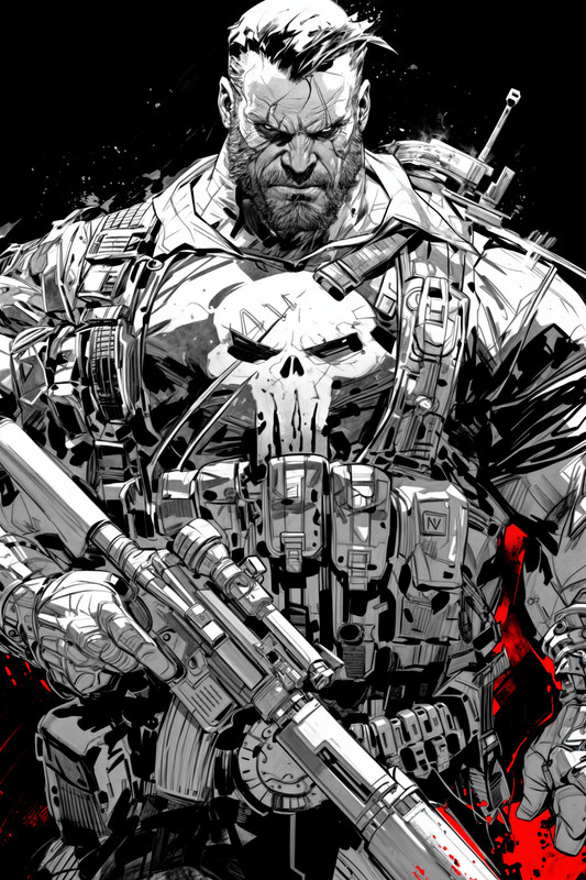 THE PUNISHER BLACK WHITE RED Fine Art Print 13×19 Limited to 1 of 30 Marvel