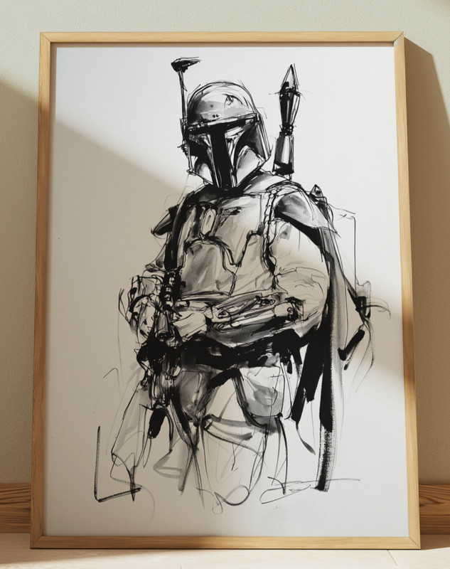 BOBA FETT STAR WARS INK DRAWING PRINT SKETCH 8″ x 10″ BOBA FETT PRINT WALL ART