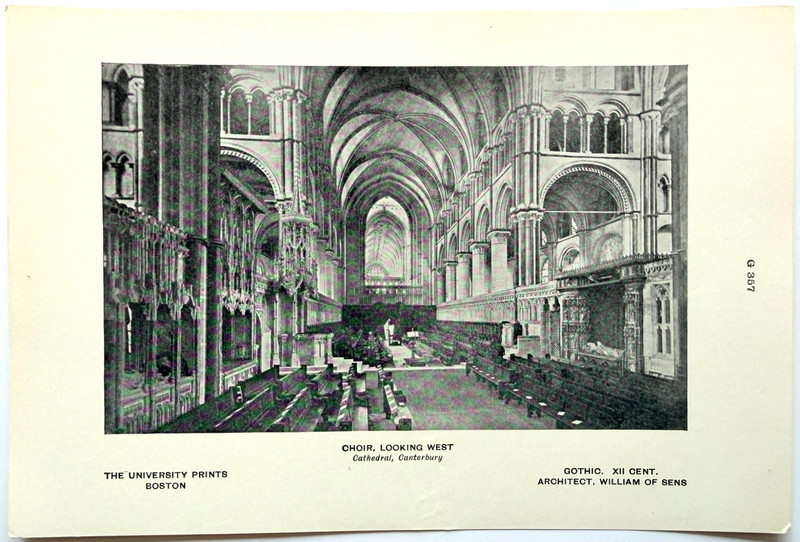 c1920-30s Canterbury Cathedral Choir Half Tone Print Gothic Architecture