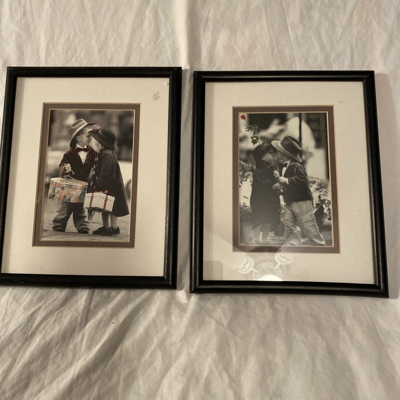 Set of 2 Black Frames w/glass 9″ x 11″- Matted prints- Kids as Romantic Adults