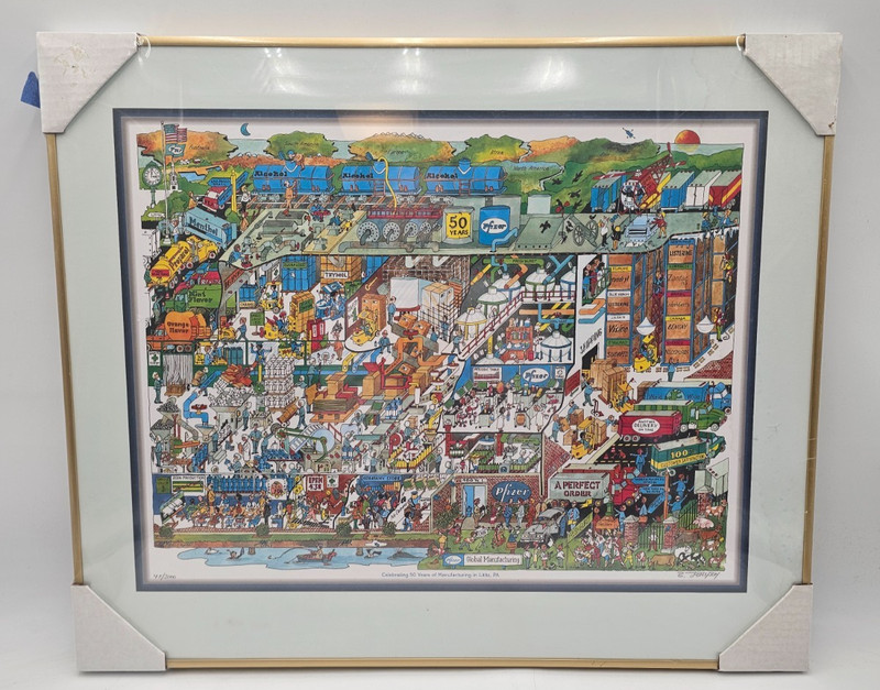 Framed B Johnson Signed 48/2000 Lithograph Pfizer Cityscape SEALED-READ