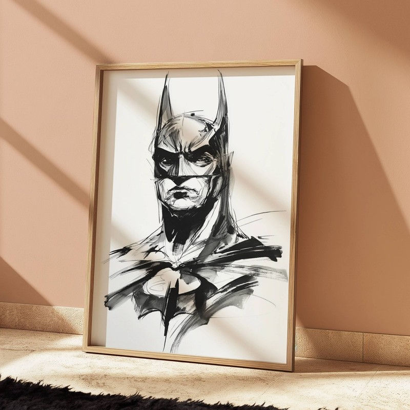 BATMAN INK DRAWING PRINT PORTRAIT SKETCH 8" x 10" PRINT WALL ART HOME DECOR gallery