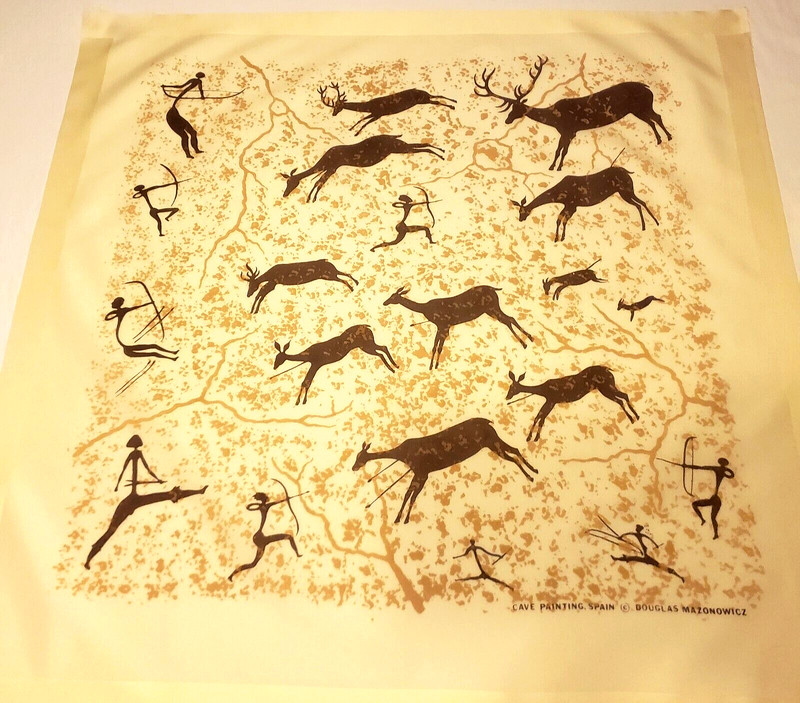 DOUGLAS MAZONOWICZ~ Silk/Fabric Spain Cave Painting 23-1/2″ X 23-3/4″ Art Print