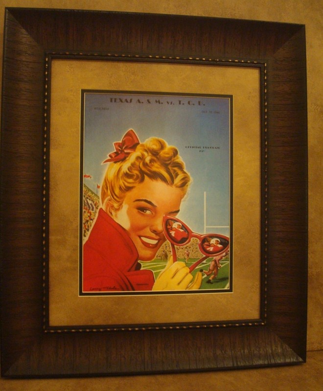 VINTAGE TEXAS A&M COLLEGE FOOTBALL POSTER FRAMED "A&M VS T.C.U." OCT. 1946