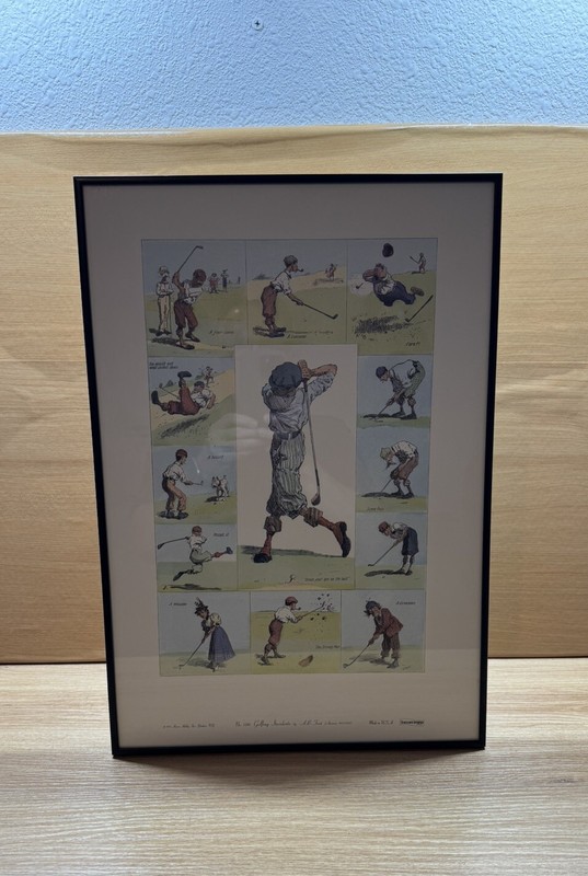 VINTAGE Golfing Incidents By A.B Frost Framed Golf Print 21 By 14 1/4” READ